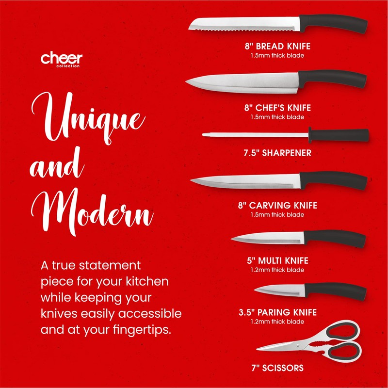 Cheer Collection Chef Knife Set (7 Piece) with Rotating Stand