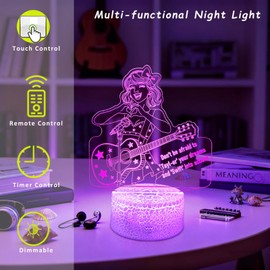 YODAFOOR 3D Illusion Night Light - 16 Color LED Music Theme Lamp with Remote Control & Timer, Perfect Girls Gift for Kids Teens Bedroom Decor, Touch Control Dimmable Table Light