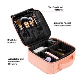 (No fabricado en China), estuche de viaje para cosméticos, organizador de belleza portátil, bolsa de almacenamiento de cosméticos con divisores ajustables para productos de belleza y pinceles de maquillaje, Rosado, Pequeño, Estuche de tren