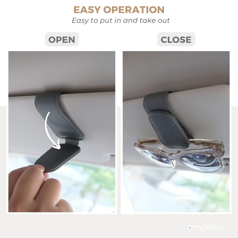 Ompellus Magnetic Leather Sunglass Holder, Eyeglass Hanger Clip for Car