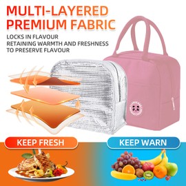 MeiLang Insulated Lunch Bag Pink Oxford Cloth Leakproof Thermal Tote