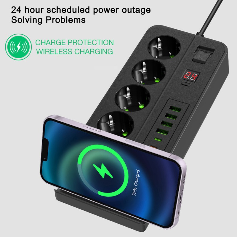 European Power Strip Wireless Charging USB TYPE C 4 Way