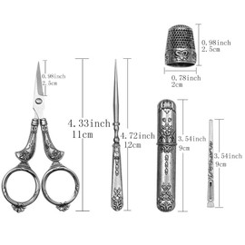 Sewing Scissors Set, European Vintage Sewing Tool Kit Embroidery Scissors and Case Alloy Awl Threader Thimble Needle Case Kit DIY Sewing Tools for Embroidery Cross Stitch Craft Accessories