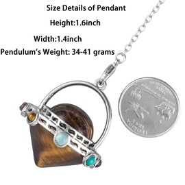 mookaitedecor Crystal Point Tapered 7 Chakra Stone Pendant with Chain for Radiesthesia and Fortune Telling Tiger's Eye