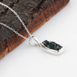 GEMKORA Natural Real Raw London Blue Topaz Crystals Bezel Pendant Necklace, Birthstone, Healing Rough Gemstone, 925 Sterling Silver Jewelry 18 inch (1pendant)