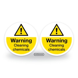 Pack of 6 Warning Cleaning Chemicals Signs, Workplace Safety Signs, Waterproof Indoor/Outdoor Warning Hazard Stickers - 56mm Round