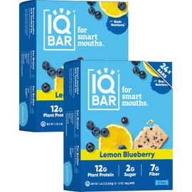 IQBAR Barras de proteínas cerebrales + cuerpo | Arándano de limón | Keto, vegano, Paleo amistoso, bajo azúcar, bajo contenido de carbohidrato, alta fibra, sin gluten | 24 unidades