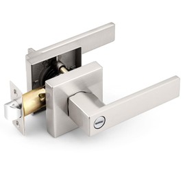 Probrico Interior Brushed Nickel Door Handle, Heavy Duty, Flat Square Privacy Door Handles, Keyless Door Levers Lockset for Bedroom and Bathroom (4 Pack, Modern)