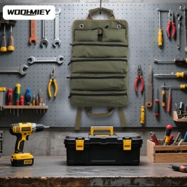 WODHMIEY Roll Up Tool Bag, 600D Oxford Fabric Waterproof, 4 Pockets 2 Detachable Pouches, Portable Foldable Tools Storage Bag for Auto Mechanic Carpenter Electrician Plumber (Green)