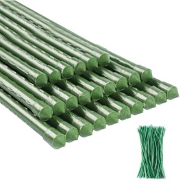 Tingyuan 55 inch Garden Stakes 25 Pack Tomato Stakes Plant Sticks with 100 Ties