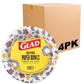 Glad Everyday Disposable Paper Bowls with Falling Foliage Design | Cut-Proof, Microwaveable Paper Bowl, Autumn Themed for Everyday Use | 16 Ounces, 64 Count - 4 Pack