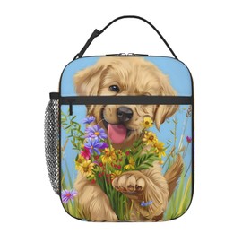 Ti Caldi Cute Dog Lunch Box for Women Girls Kids, Insulated Cooler Puppy Lunch Bag for School, Picnic, Office, Work, Travel, Portable Reusable Thermal Tote Polyester Lunch Bags (Golden Retriever)