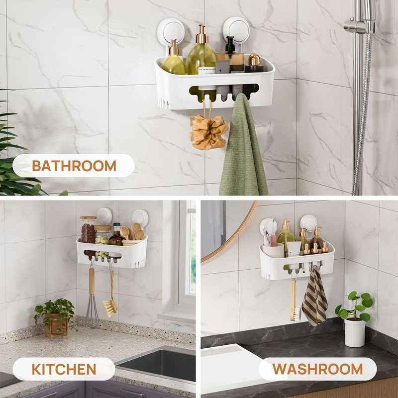 LEVERLOC Shower Caddy Suction Cup, Shower Organizer Removable Bathroom Shelf,