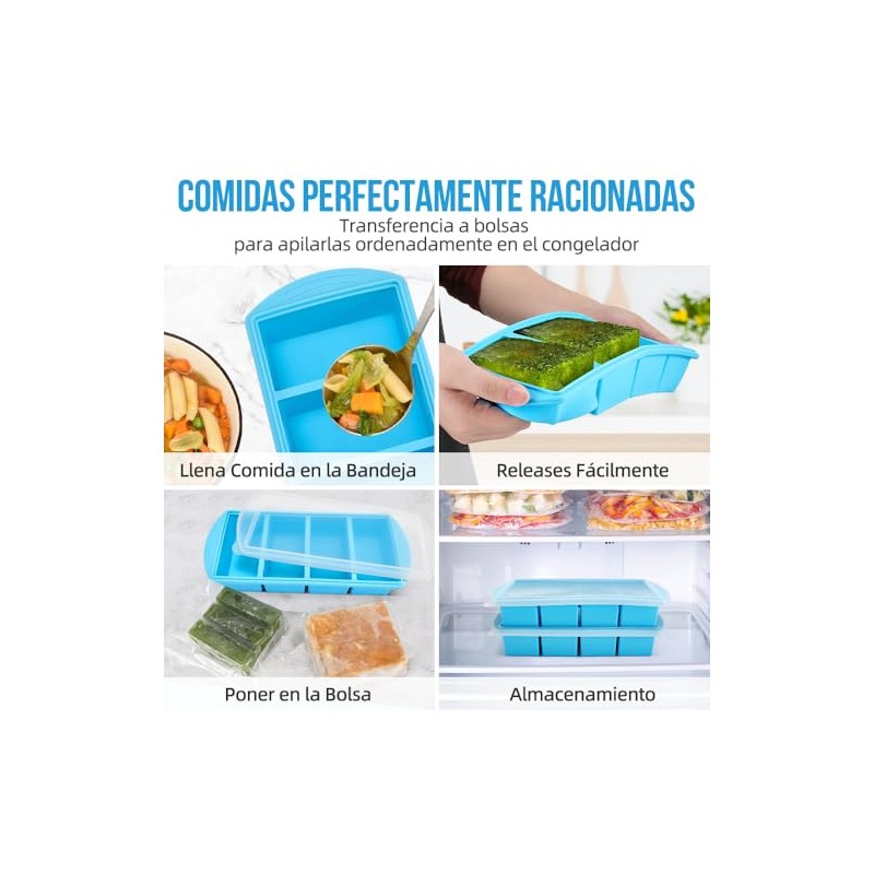 SlowTon Bandejas de Silicona para Congelador Hielo y Sopa, 2/4
