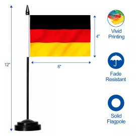 Anley Germany Deluxe Desk Flag Set - 6 x 4 Inch German Desktop Flag