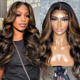 Sofeel Body Wave Lace Front Wigs Human Hair 24 Inch 13x4 Ombre Lace Front Wig Human Hair Pre Plucked 180 Density Highlight HD Lace Frontal Wigs Human Hair Colored FB/30 Balayage Wig Human Hair