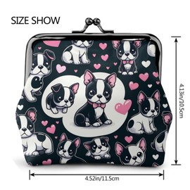 Women'S Cute Boston Terrier Pu Leather Kisslock Coin Purse, 4.52 X 4.13 Inch Change Purse For Coins And Small Essentials