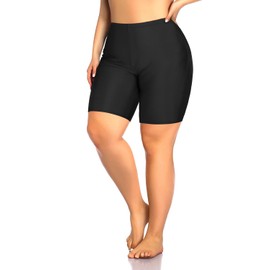 Aqua Eve Pantalones cortos de natación de talla grande para mujer, con control de abdomen, parte inferior de bikini de cintura alta, Negro, 26 Plus