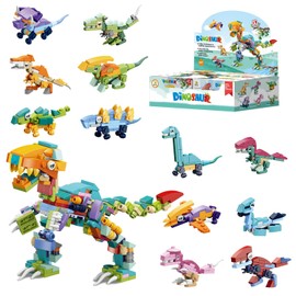 Bambebe 12 Packs Dinosaur Building Blocks Party Favors for Kids, Easter Gifts Goodie Bags Stocking Stuffer Classroom Prizes Building Set, Assorted Building Blocks Sets for Birthday Party Gift