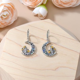 Grmdit Cactus Earrings 925 Sterling Silver Abalone Shell Cactus Dangle Leverback Earrings Cactus Jewelry Gifts for Women