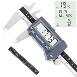 PEC Tools 6 Inch/150mm Digital Caliper & Made in US 6 Inch 16R Rule (32nds,64ths,50ths,100ths), Industrial-Grade Stainless Steel Caliper, IP67 Waterproof & Oil-Resistant, Inch/MM/Fraction Modes