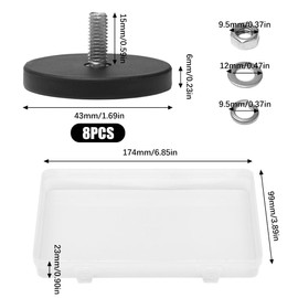 Sxutop 8 Pieces Rubber Neodymium Magnets Diameter 43 mm with M6 Male Thread Stud and Nuts Rubber Coated Round Magnets Anti Scratch Threaded Strong Neodymium Magnet for Automobile, Lamps, Instruments
