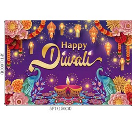 5X3FT Happy Diwali Backdrop Banner Decor Festival of Lights Party Photography Backdrop Decorations for Happy Diwali Party Indian Home Decor Supplies XH011