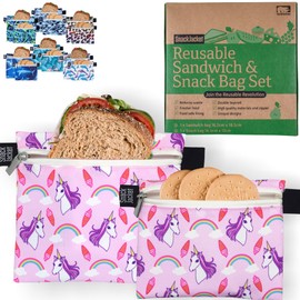 Reusable Sandwich Bags & Snack Bags - by SnackJacket | Set of 2 | Double Layered, Waterproof and Eco Friendly Lunch Bags | Zero Waste Alternative to Plastic Bags, Cling Film and Tin Foil. Unicorns…