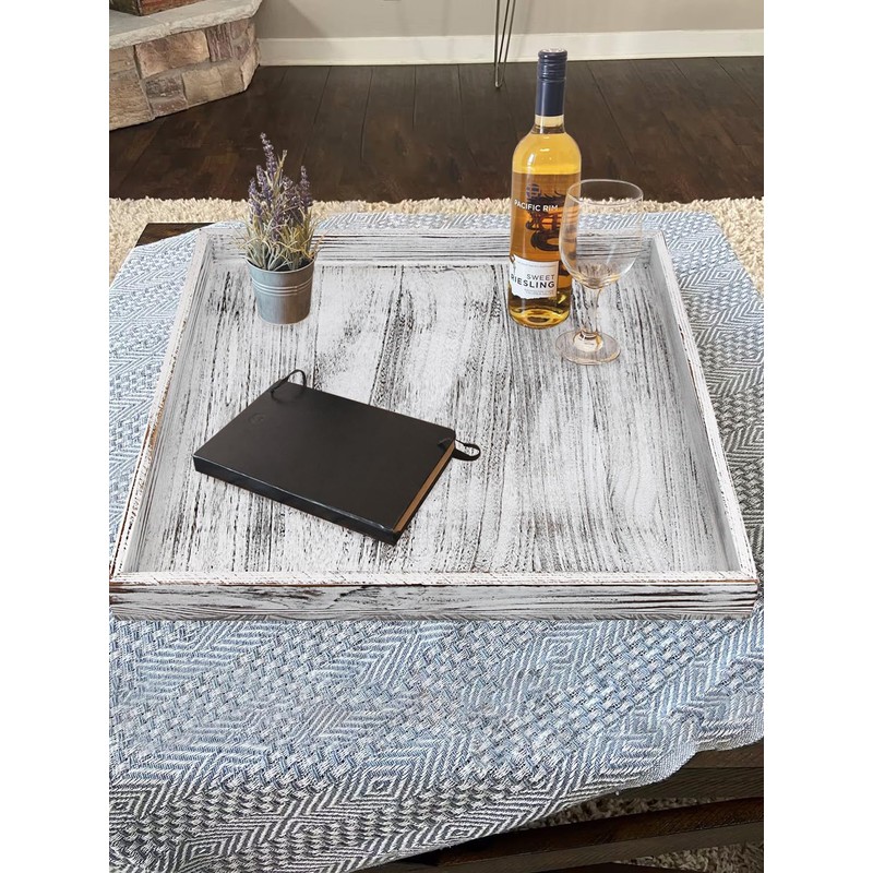 Gurfuy Extra Large Square Ottoman Table Tray 24" - Rustic