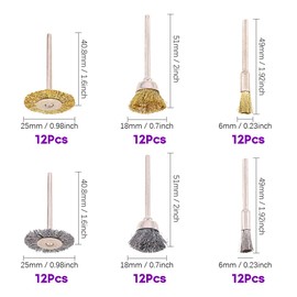 Swpeet 72Pcs Wire Wheel Brushes Kit, Including Brass and Steel Wire Brush Set 1/8" (3mm) Shank for Accessories Rotary Tools Polish Clean Tools