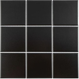 Tenedos 4x4 Square Matte Porcelain Mosaic Floor and Wall for Kitchen Backsplash, Bathroom, Accent Wall (11 Sheets/Case) (Black)