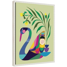 Kate and Laurel Swan Vase Framed Canvas Wall Art by Rachel Lee 18 x 24 Sylvie Beaded White, Whimsical, Abstract, Animals, Nature Art for Wall Decor, Living Room, Bedroom