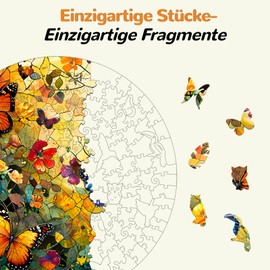 Wooden Puzzle Adults, Butterflies and Flowers Wooden Puzzle (L-34 x 34 cm - 290 Pieces), Irregular Unique Shape Puzzle Pieces, Birthday Gift for Adults and Children