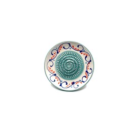 Kaladia Grating Plate/Ceramic Slicer, Ideal for Ginger, Parmesan, etc., Design: White/Turquoise, Diameter: 12 cm, Handmade and Hand-Painted in Spain