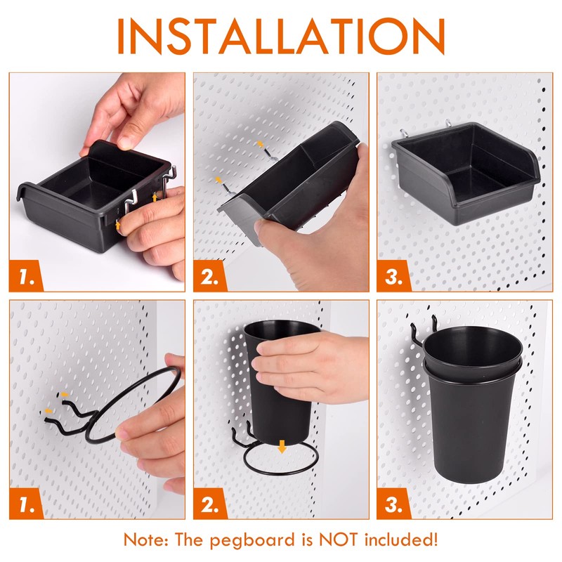 Pegboard Bins Cups with Hooks & Loops 12 Pack Peg