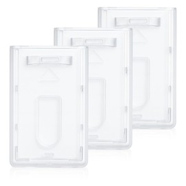 3-Pack Slim Heavy-Duty Vertical Badge Holders – Clear Hard Plastic Polycarbonate ID Case with Top Load & Thumb Slide for Secure Single Card Protection