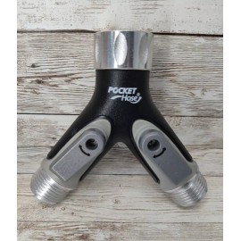 BulbHead Pocket Hose Silver Bullet 2-Way Hose Splitter, Spigot Divider, w/Shut Off Valves