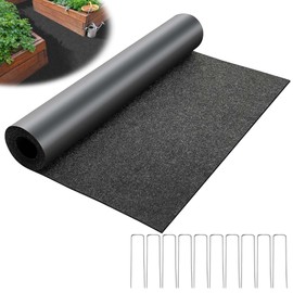 DECOHS 10 x 2 Ft Felt Mulch Mat Roll for Landscaping, Permanent Fabric Mulch Walkway Pathway Mat, Garden Pathway Mulch Barrier with 10 Ground Stakes for Plants, Vegetables and Flower Outdoor (Black)