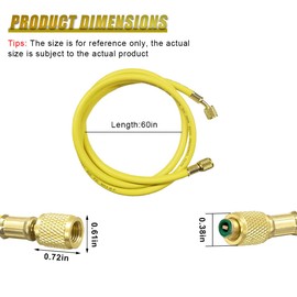 UHANBUT AC Refrigerant Charging Hose, 60 Inch 800 PSI Working Pressure Tube HVAC Refrigerant Hose with 1/4" SAE Flare, Manifold Gauge Hoses for R134A, R410A, R22 Air Conditioner System