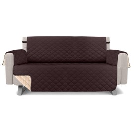 Utopia Bedding Reversible Sofa Couch Cover, Water Resistant Slipcover Furniture Protector with Foam Sticks and Elastic Straps for Kids Dogs Pets (3 Seater, Chocolate/Beige)