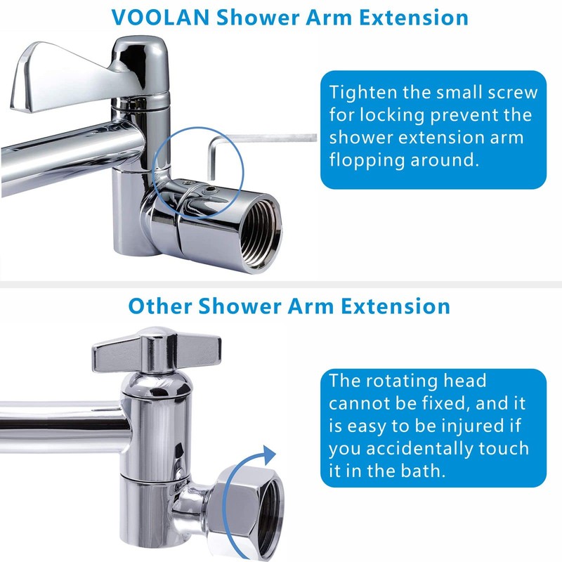 Voolan All Metal Shower Head Extension Arm, 14 Inch Curved
