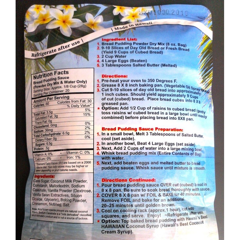 Hawaii's Best Hawaiian Creamy Coconut Bread Pudding Mix