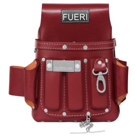 FUERI Professional 4 Pocket Electrician Tool Pouch, | High Grade Premium Leather Tool Bag, Riveted Tool Kit, Reinforcement Organizer Tool Holder | Maroon Carpenters Tool Pouch 4 Pockets