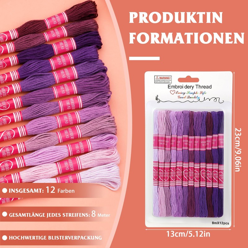 Tundi Embroidery Thread 12 Strands Purple Series Embroidery Thread Cross