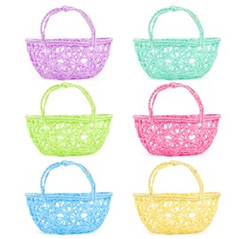 6 Pcs Easter Egg Baskets - Handmade 6 Colors Easter Baskets for Easter Theme Garden Party Favors, Easter Eggs Hunt, Easter Goodies Goody, Basket Fillers Stuffers Toy