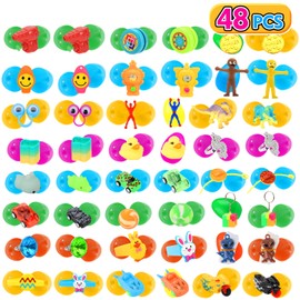 48 Pack Easter Eggs, Colorful Plastic Easter Eggs with Different Kinds of Little Toys for Easter Hunt, Basket Stuffers Fillers, Theme Party Favor for Kids