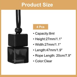 uxcell 4pcs Hanging Car Air Freshener Perfume Bottle, 8ml Pendant Empty Black Glass Essential Oil Aromatherapy Diffuser with Wooden Cap for Car Decor (Black, Cube)
