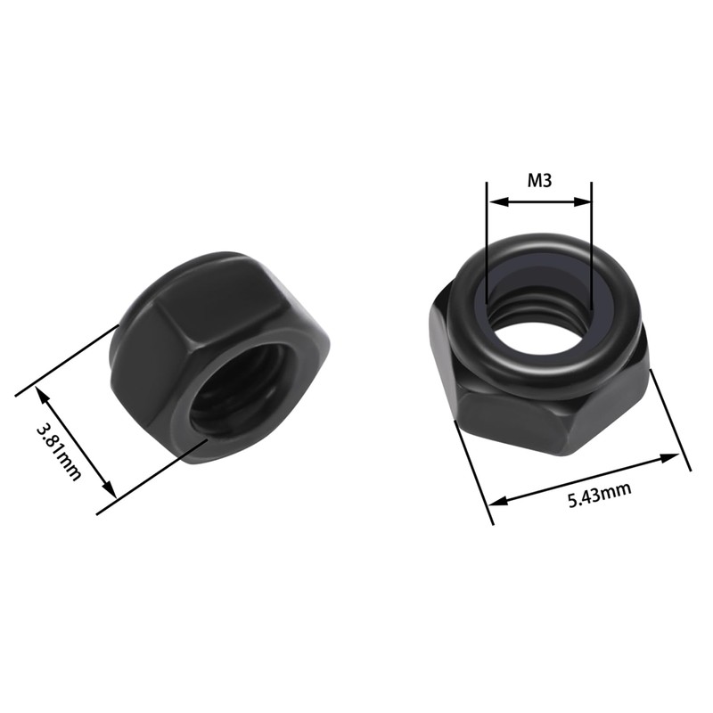 100Pcs M3 x 0.5mm Hex Lock Nuts Carbon Steel Nylon