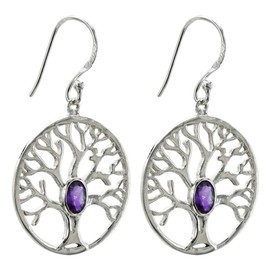 I-be, Tree of Life Amethyst Gemstone Earrings Faceted 925 Silver in Gift Box 390322/BDL/S, Paper, Amethyst