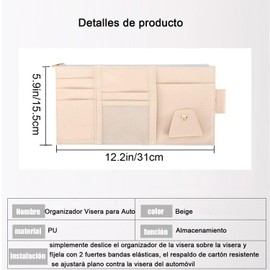 Organizador Visera para Auto, Organizador Parasol Coche, Multifuncional Bolsa de Almacenamiento Visera para Almacenar Pequeños Objetos en Automóviles para Gafas de Sol ,Tarjeta ,Bolígrafos (Gris)